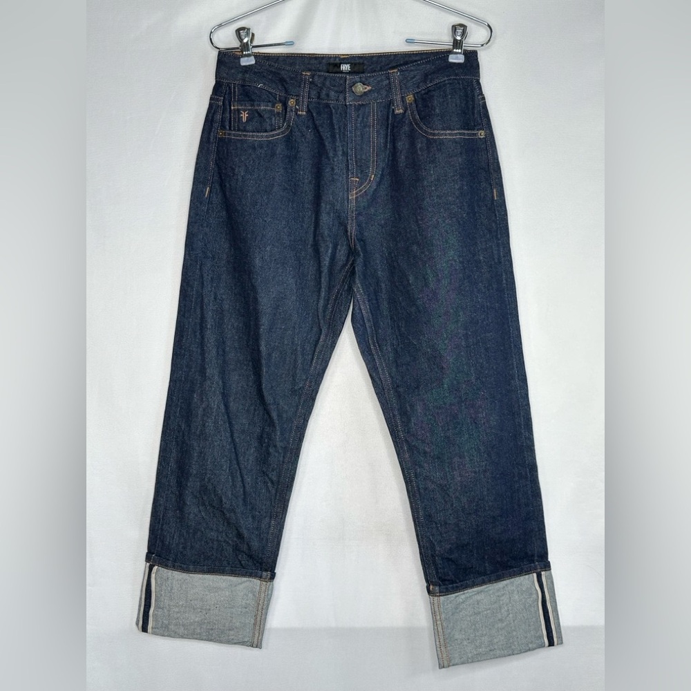 Frye Cuffed Crop Pants Dark Blue Armani High Rise Relaxed Streetwear Y2K Sz 25